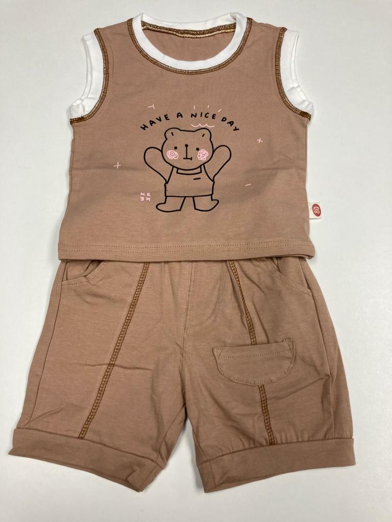 B503_啡色have a nice day怕羞熊背心set