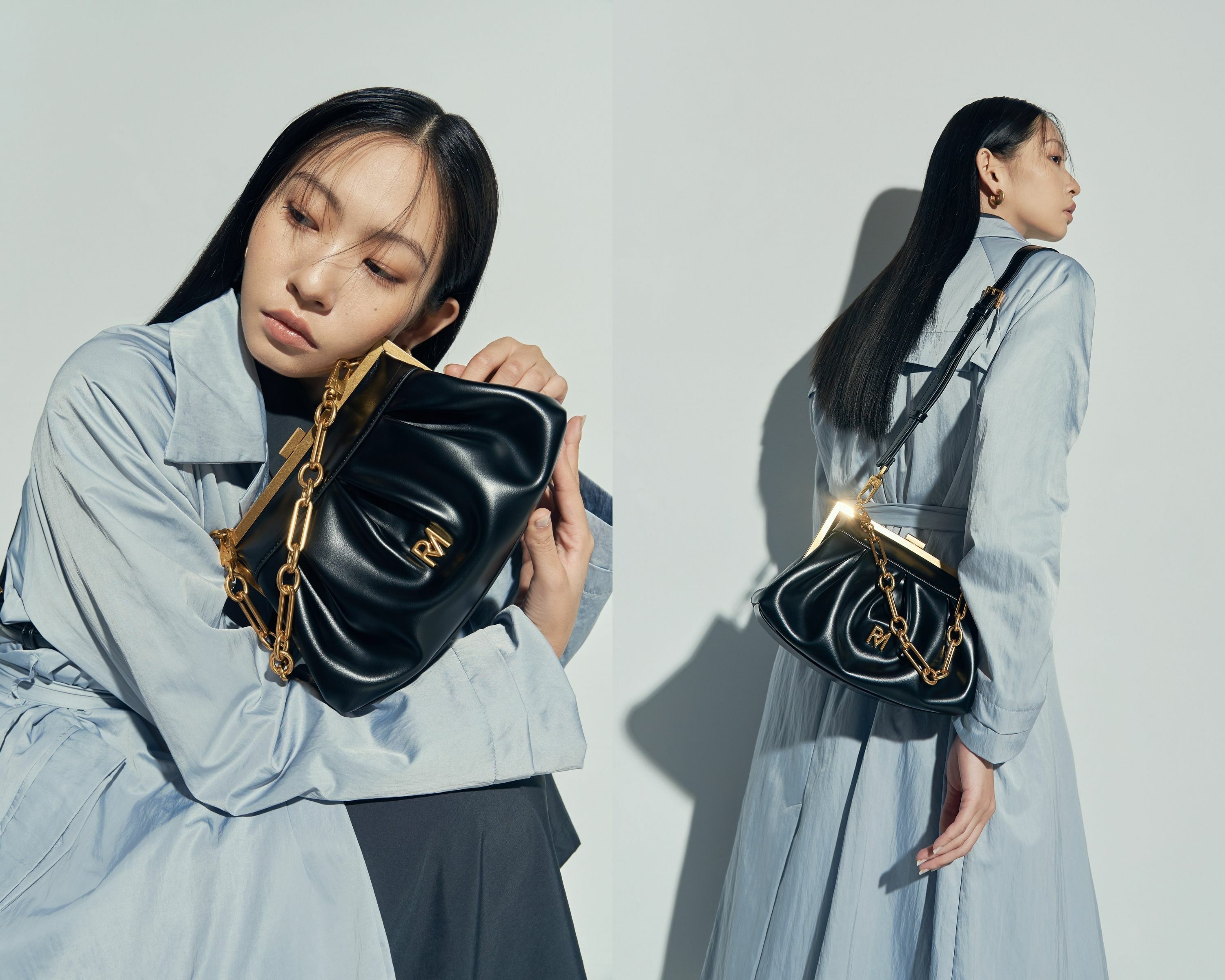 莫拉雲朵夾子包，開口運用扳扣夾子設計。