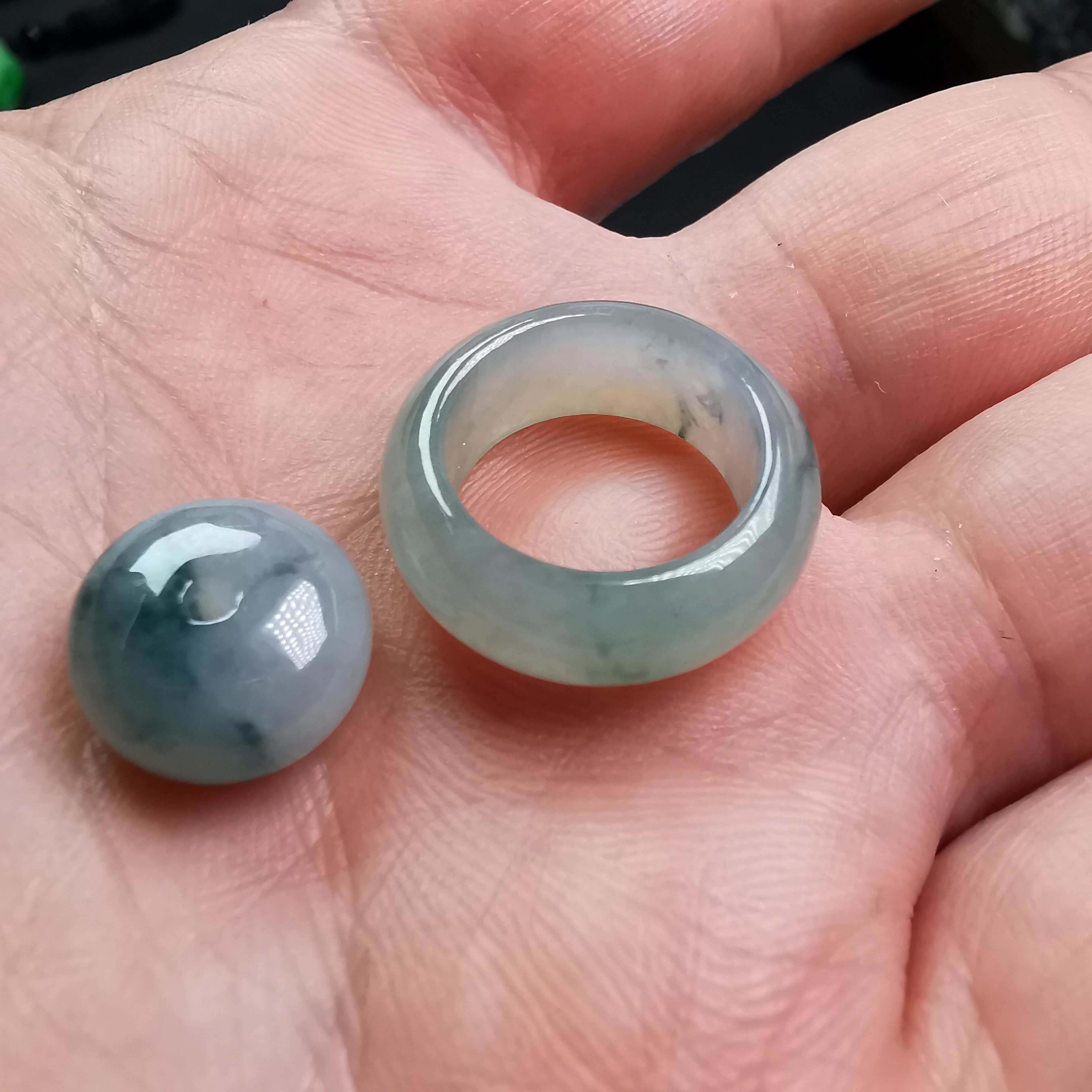 冰飄花甜甜圈吊墜 (19mm外圍直徑), 天然翡翠A玉, 緬甸玉, Jade, Jadeite