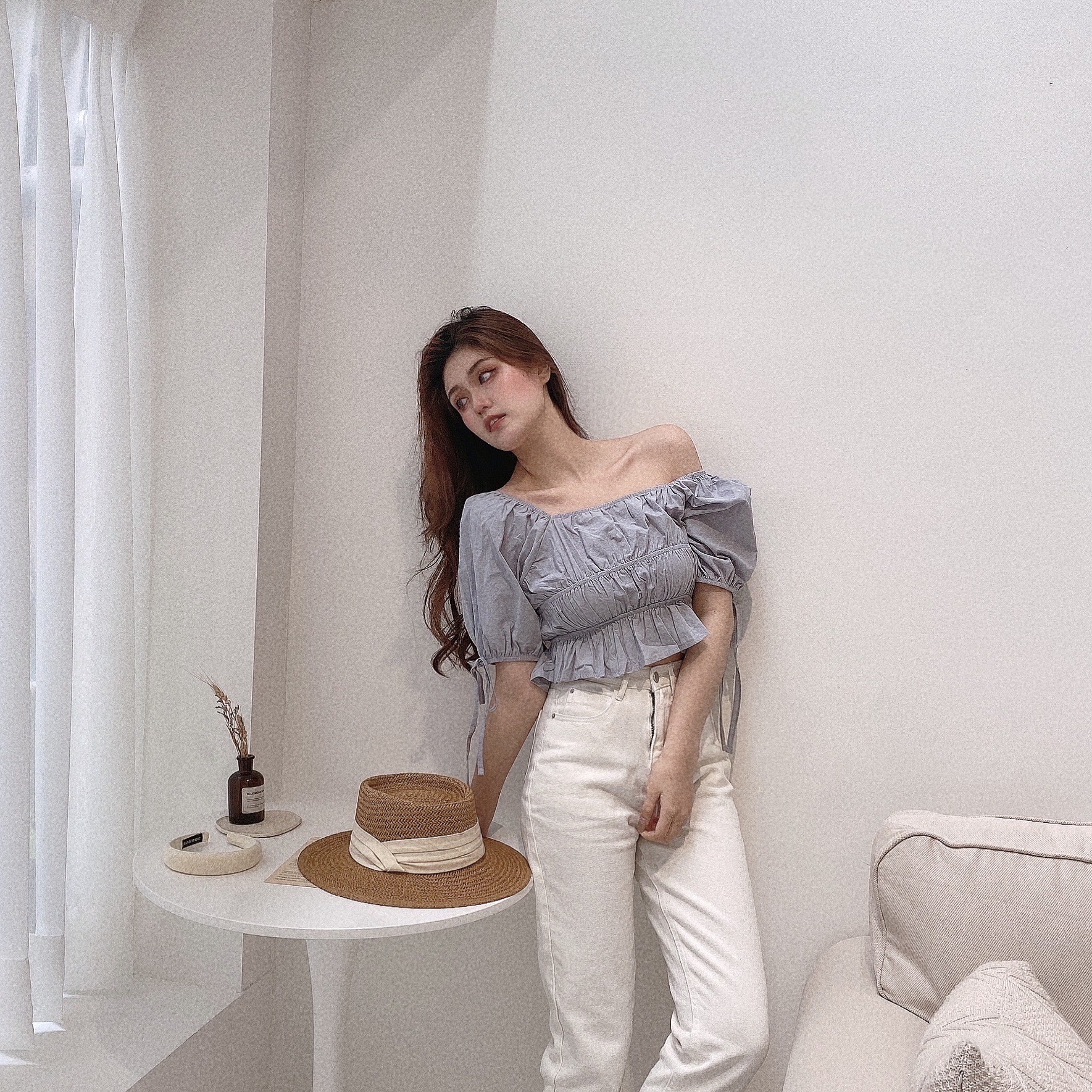 鹽系女孩綁袖方領上衣/三色