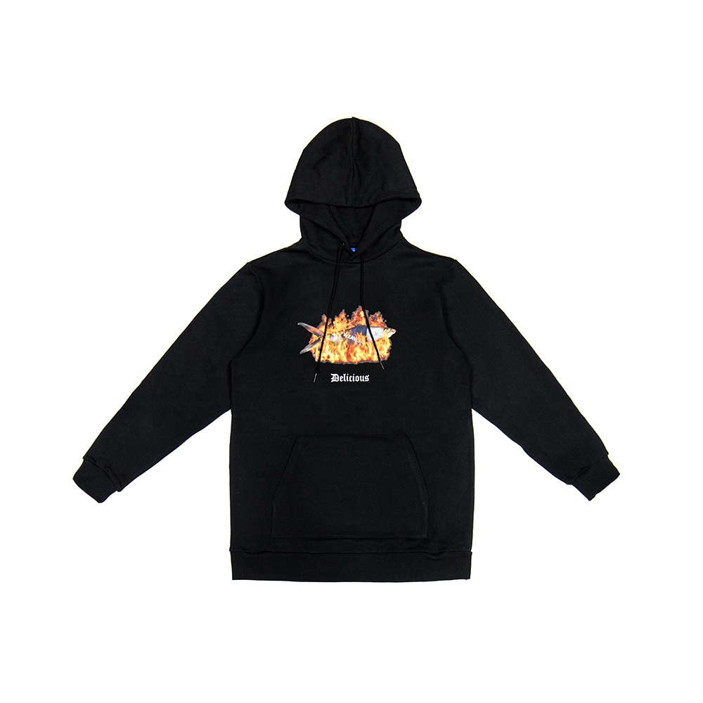 Fish Angels Flame Hoodie  - Black