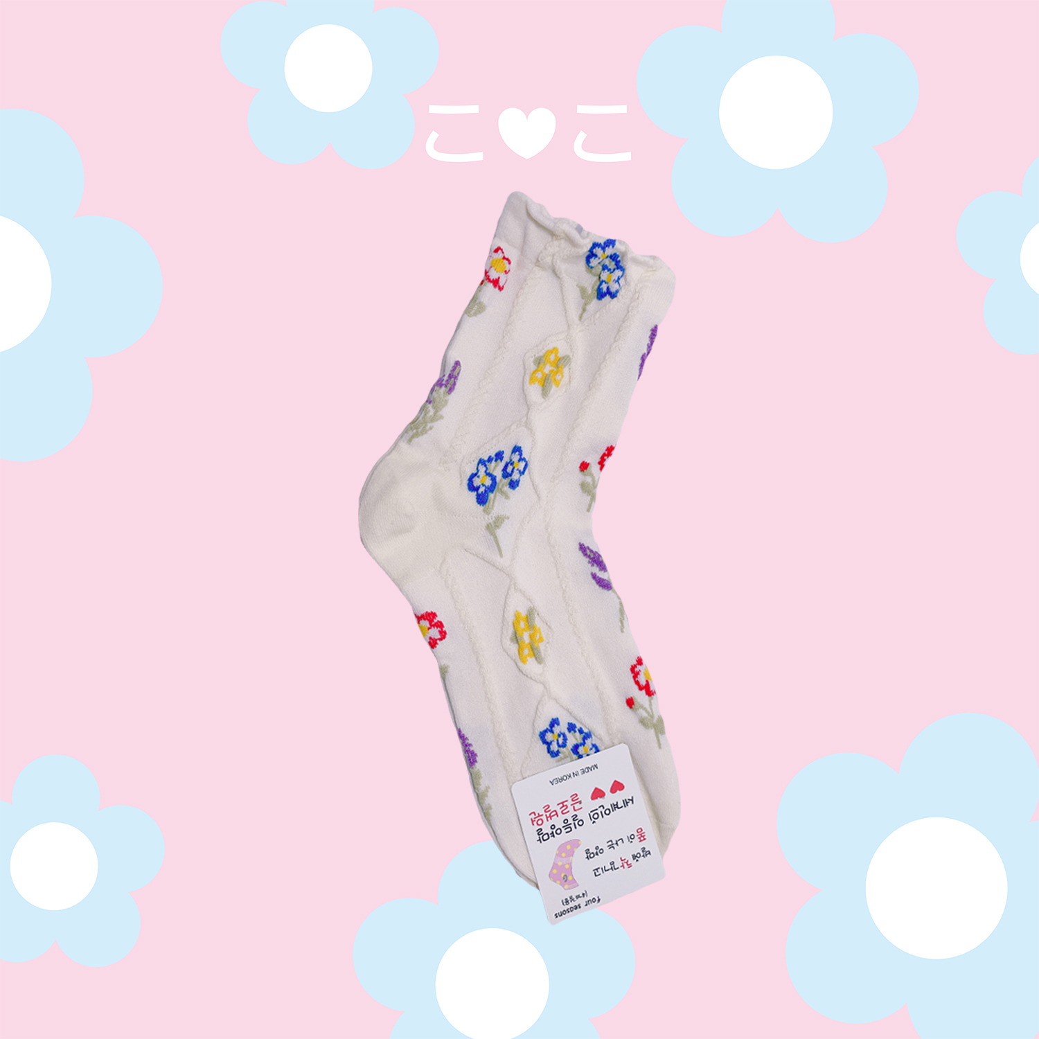 正韓小花束菱格泡泡襪子