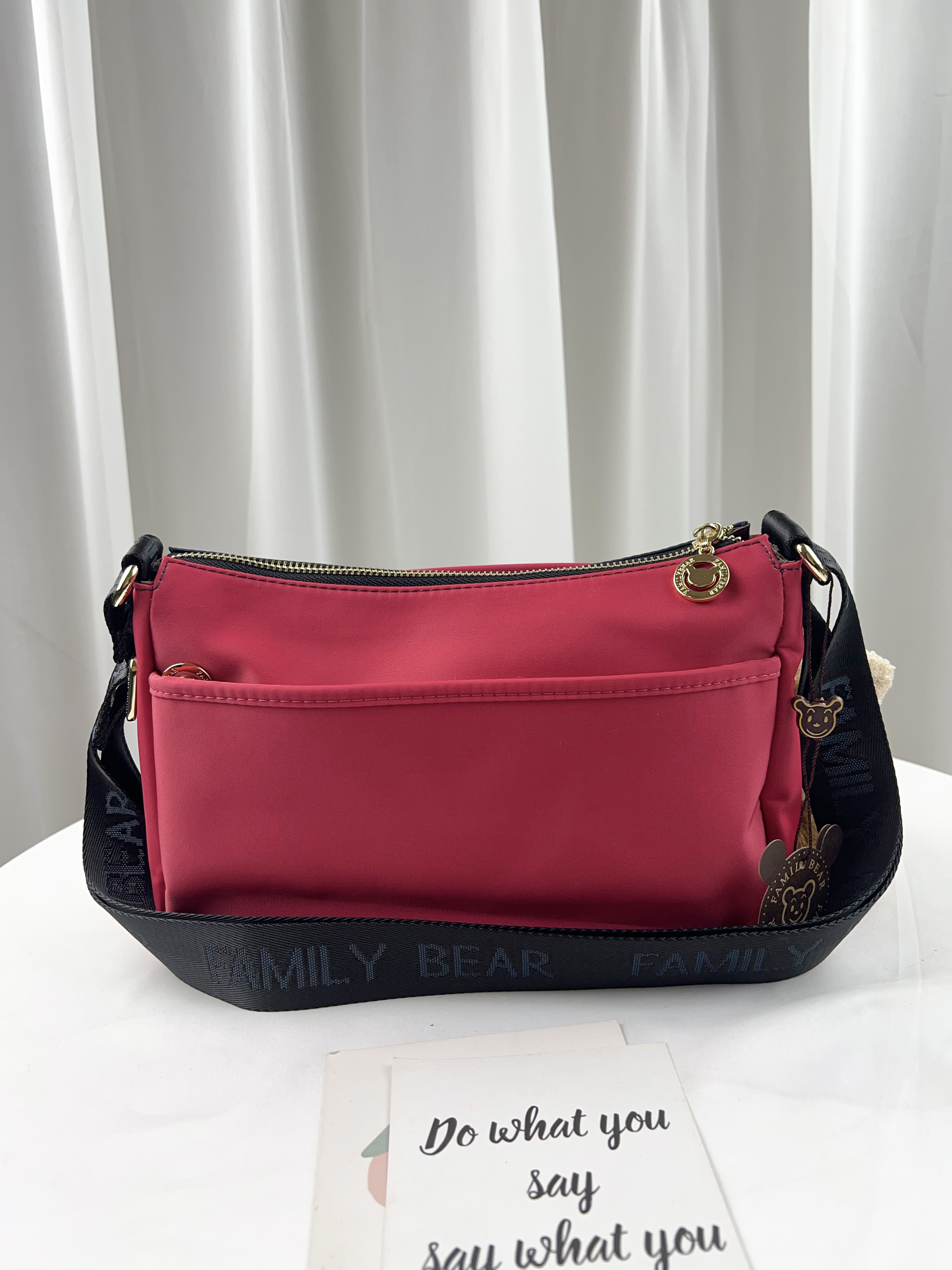 FamilyBear 藍配橘紅拼色 防潑水側背包  #2746