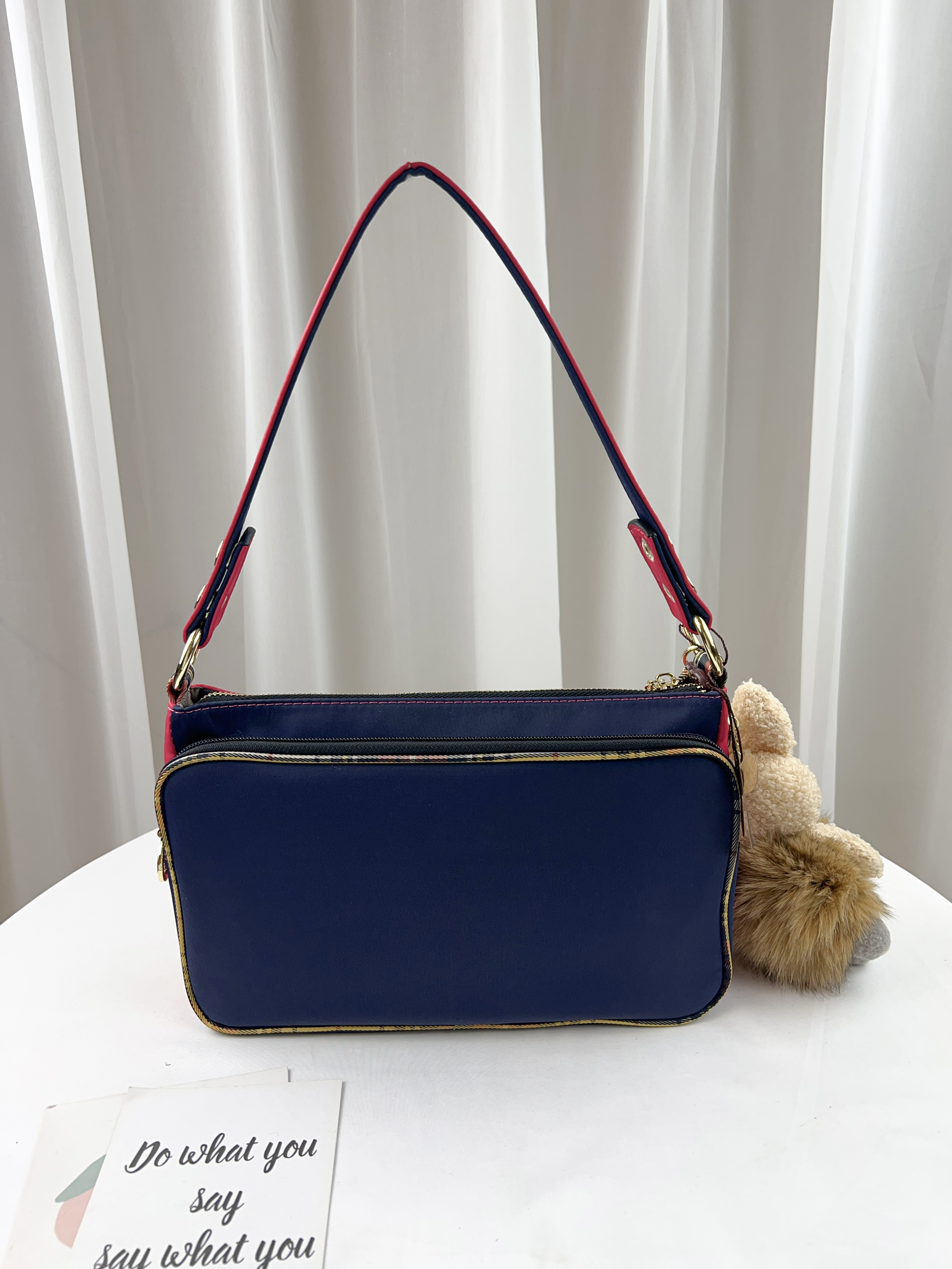 FamilyBear 藍配橘紅拼色 防潑水肩背包 / 側背包  #2048