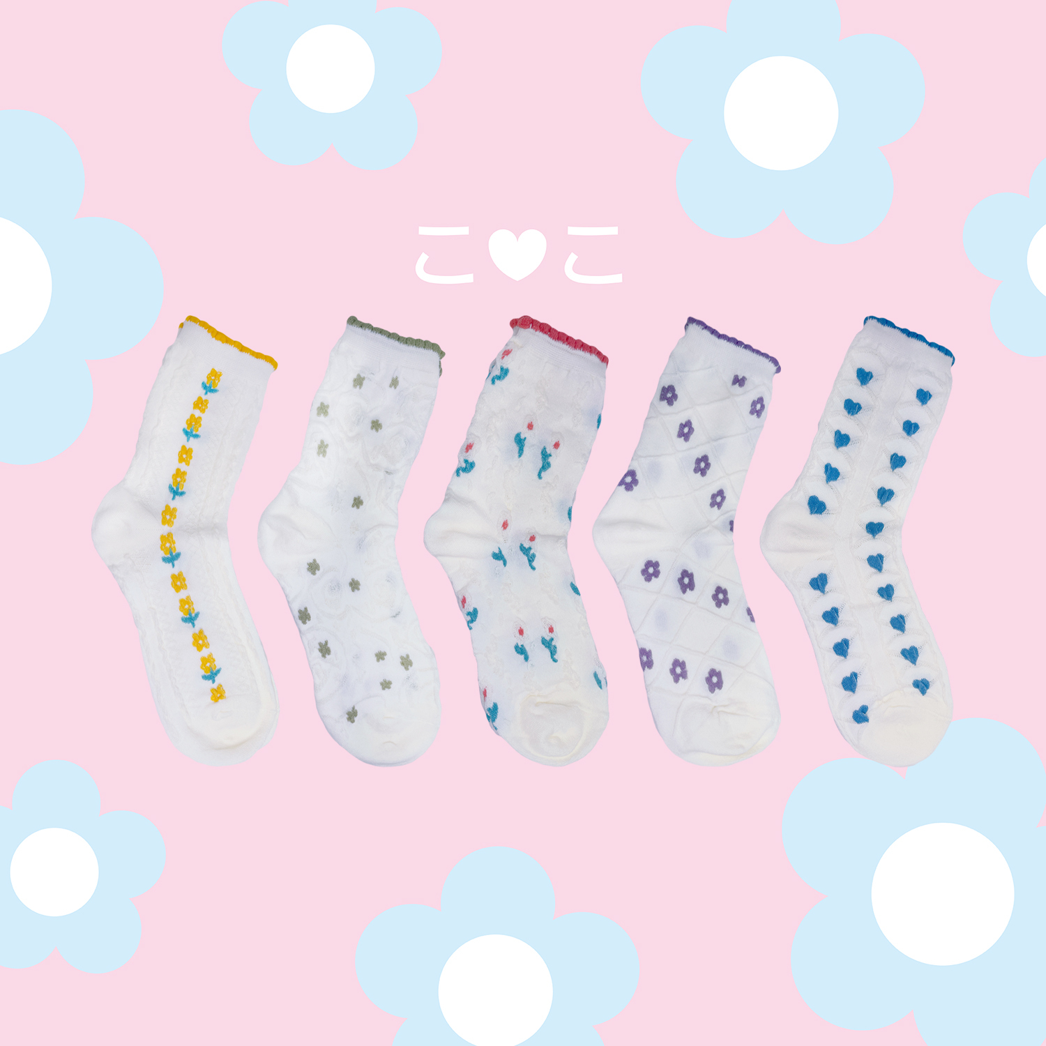 正韓白色浪漫花花泡泡襪子