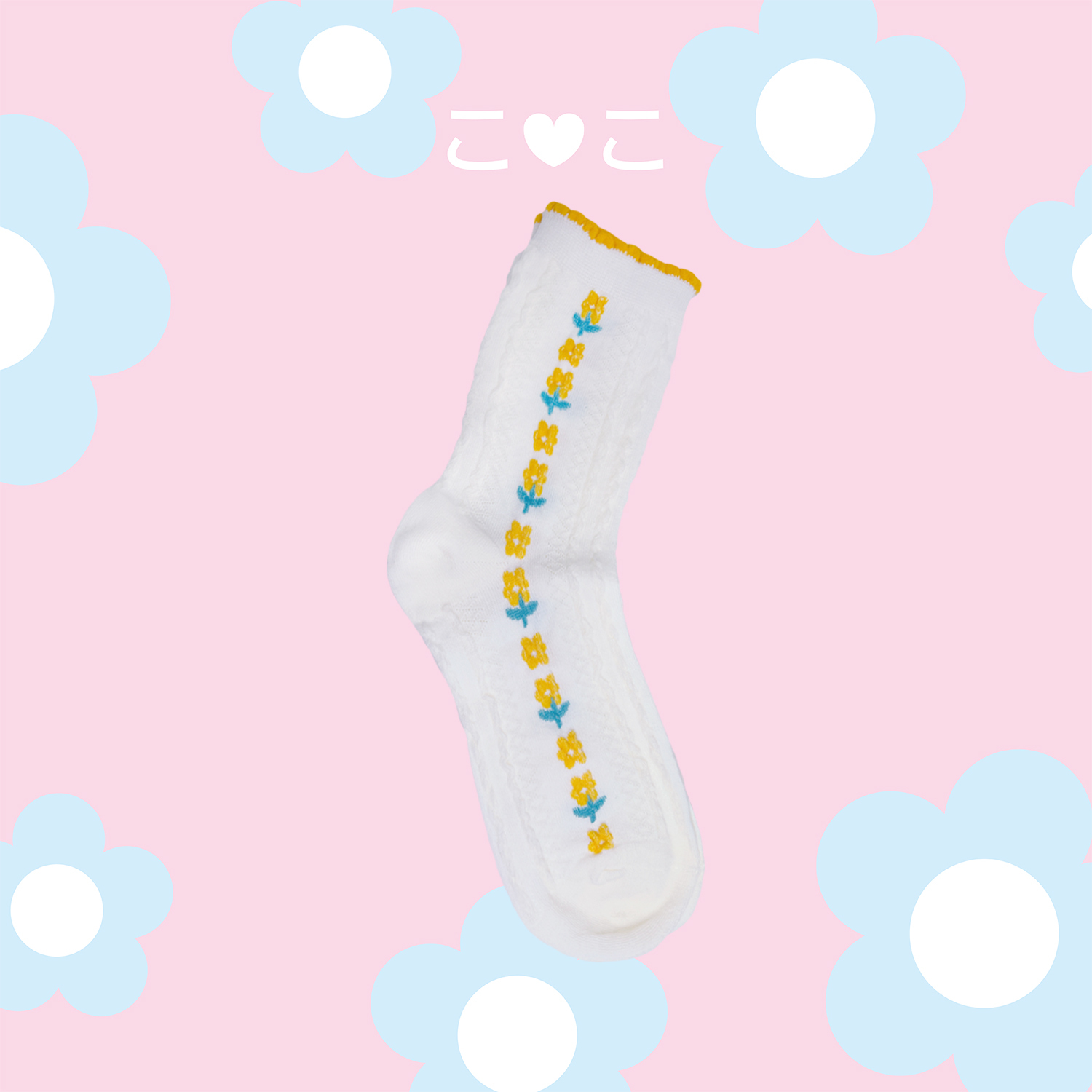 正韓白色浪漫花花泡泡襪子