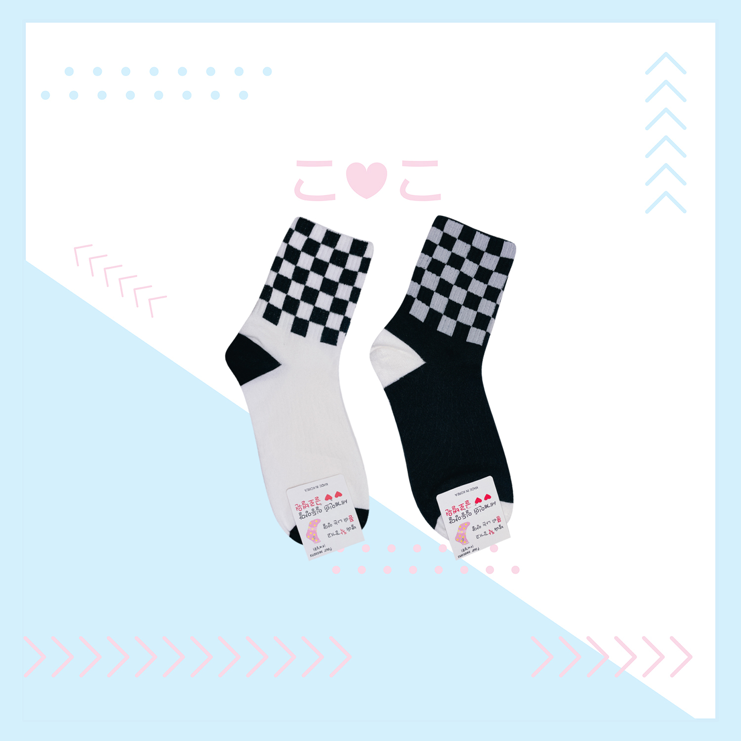正韓黑白灰棋盤格襪子