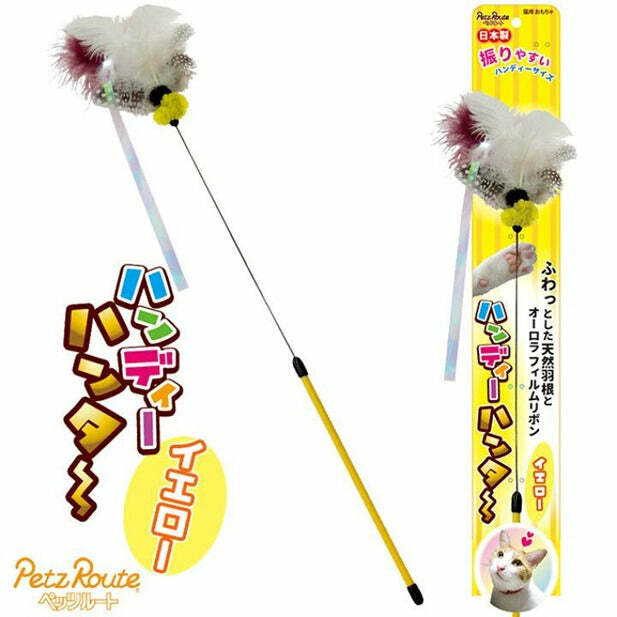 日本Petz Route特長彈彈天然羽毛逗貓棒 (44cm) - 紅白羽毛