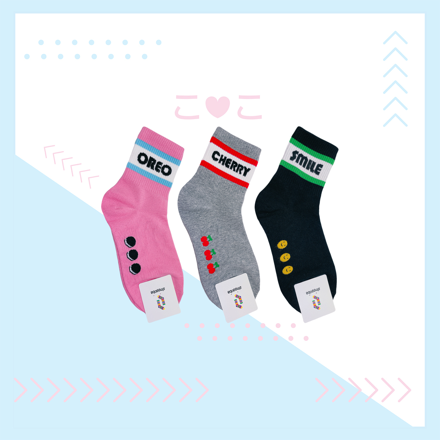 正韓雙線文字撞色襪子