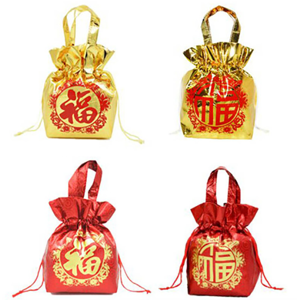 現貨區 無紡布腹膜袋紅色金色束口福袋(混款) D002