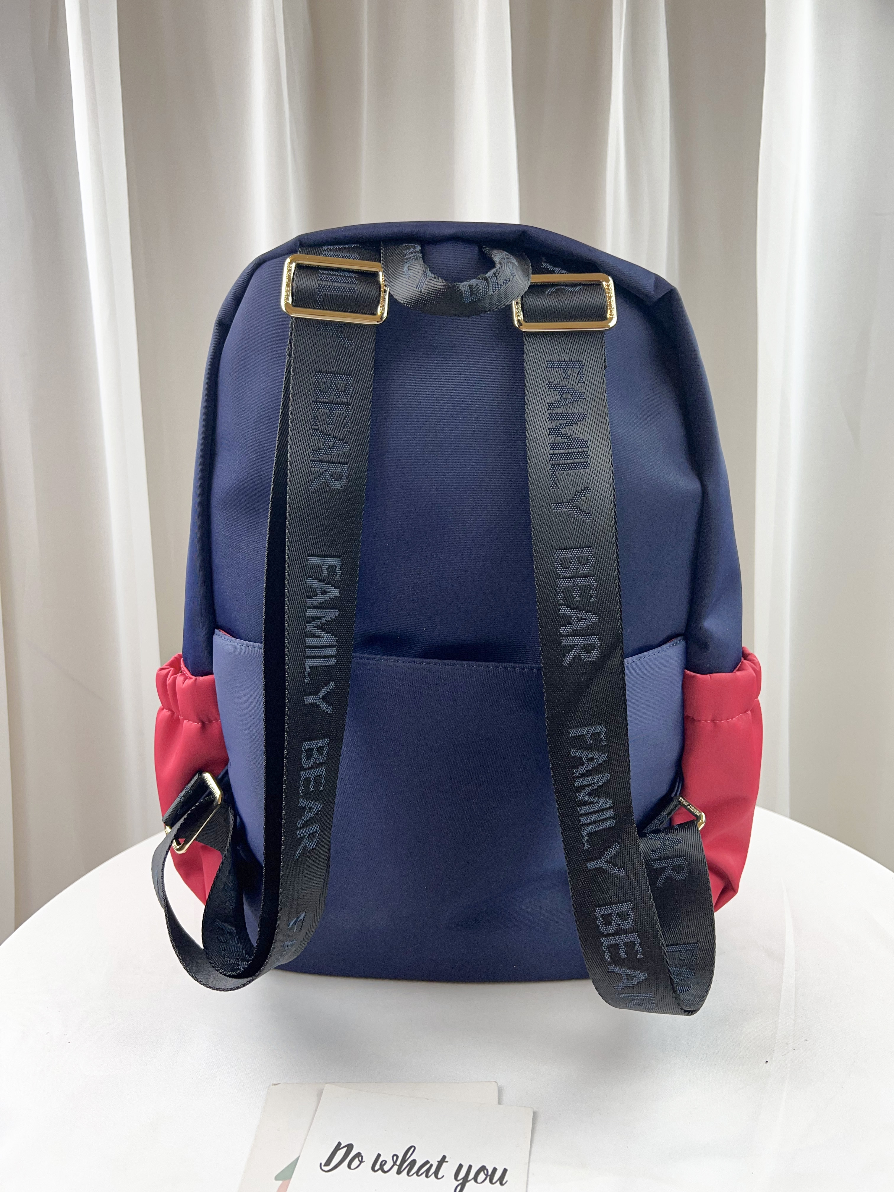 FamilyBear 藍配橘紅拼色 防潑水後背包 附兔兔吊飾 #2627