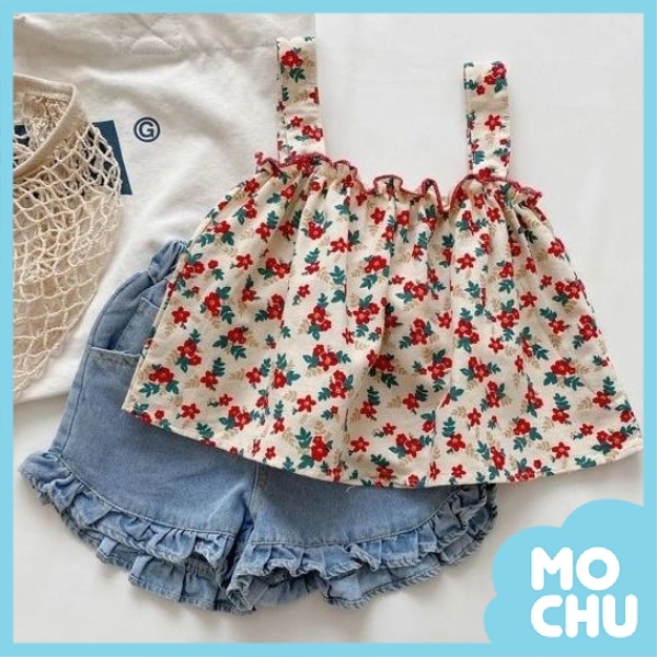 碎花小吊帶短褲套裝
