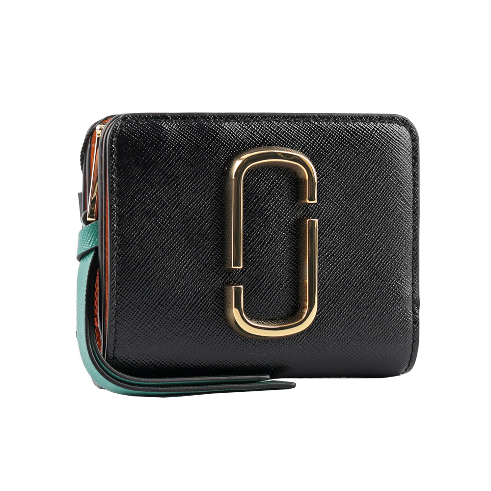 【MARC  JACOBS】THE SNAPSHOT防刮牛皮撞色短夾(黑色/蜂蜜黃)