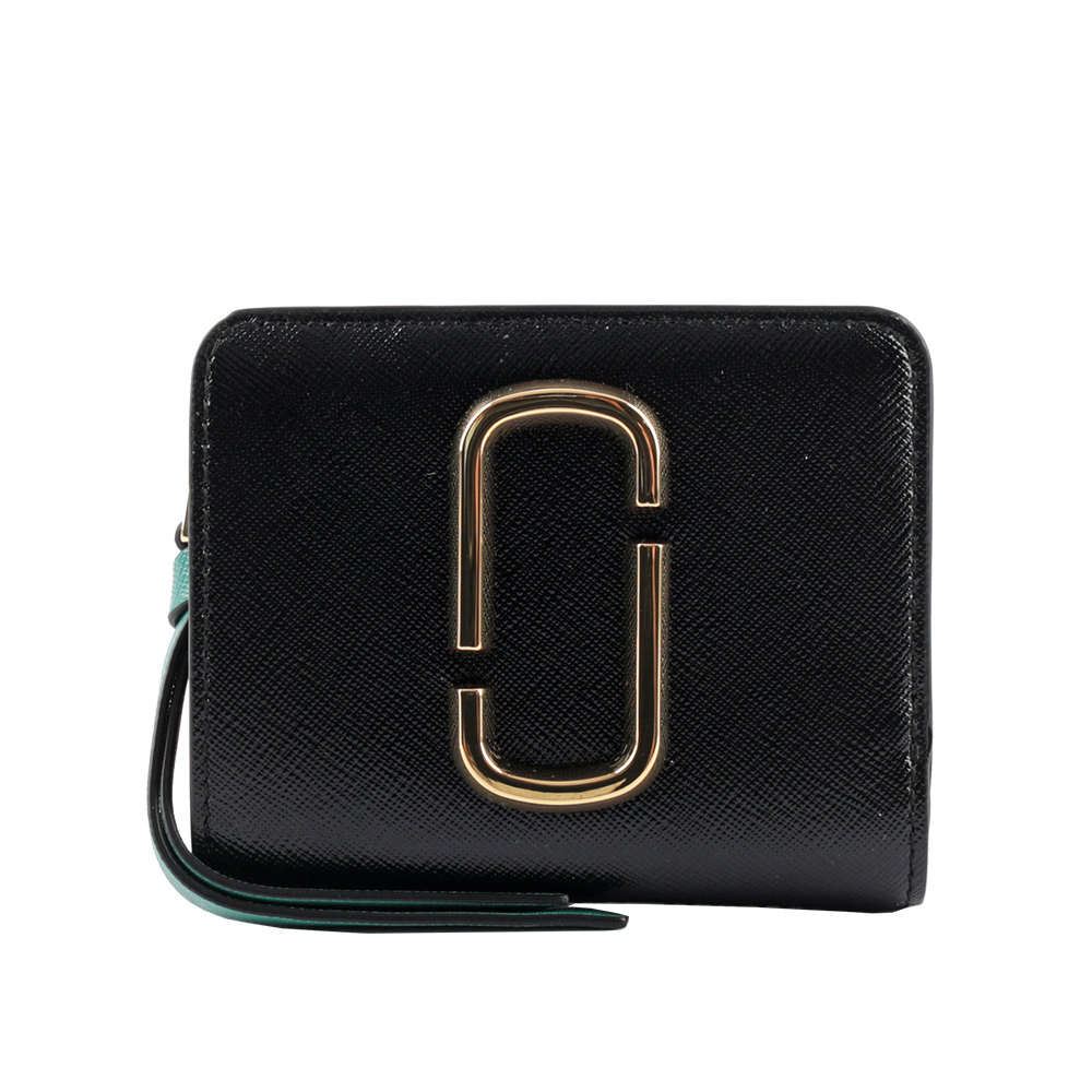 【MARC  JACOBS】THE SNAPSHOT防刮牛皮撞色短夾(黑色/蜂蜜黃)