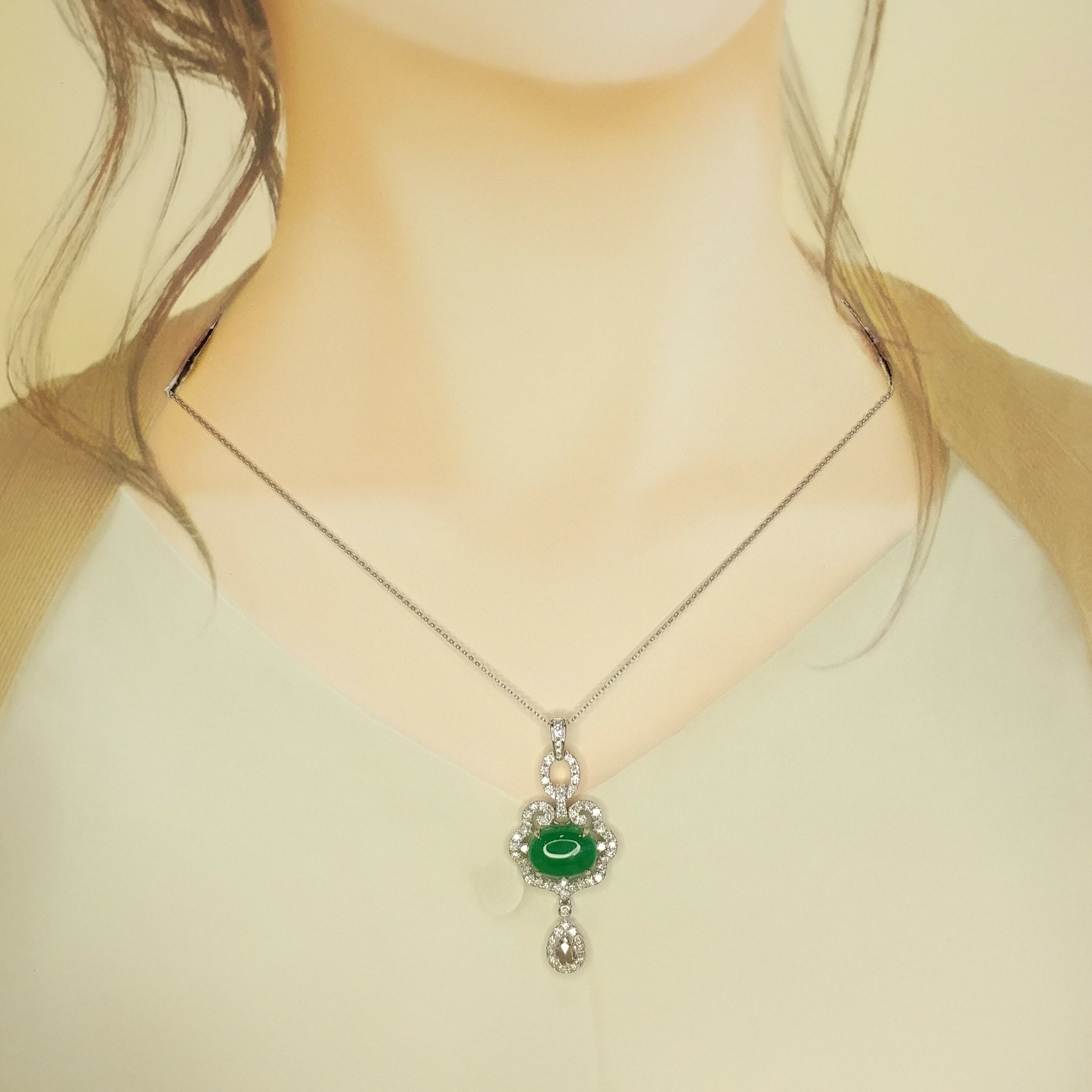 18K Gold 4.48ct Emerald and Diamond Pendant