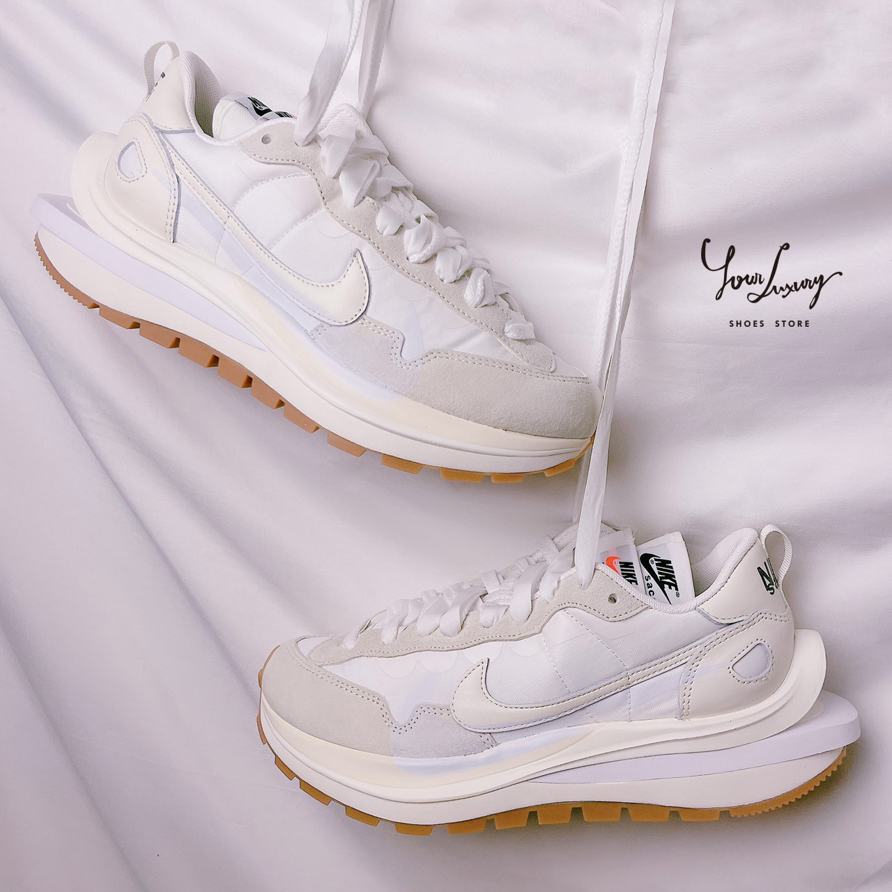 Luxury】 Sacai x Nike VaporWaffle 聯名奶油白黑生膠白生膠焦糖底白帆