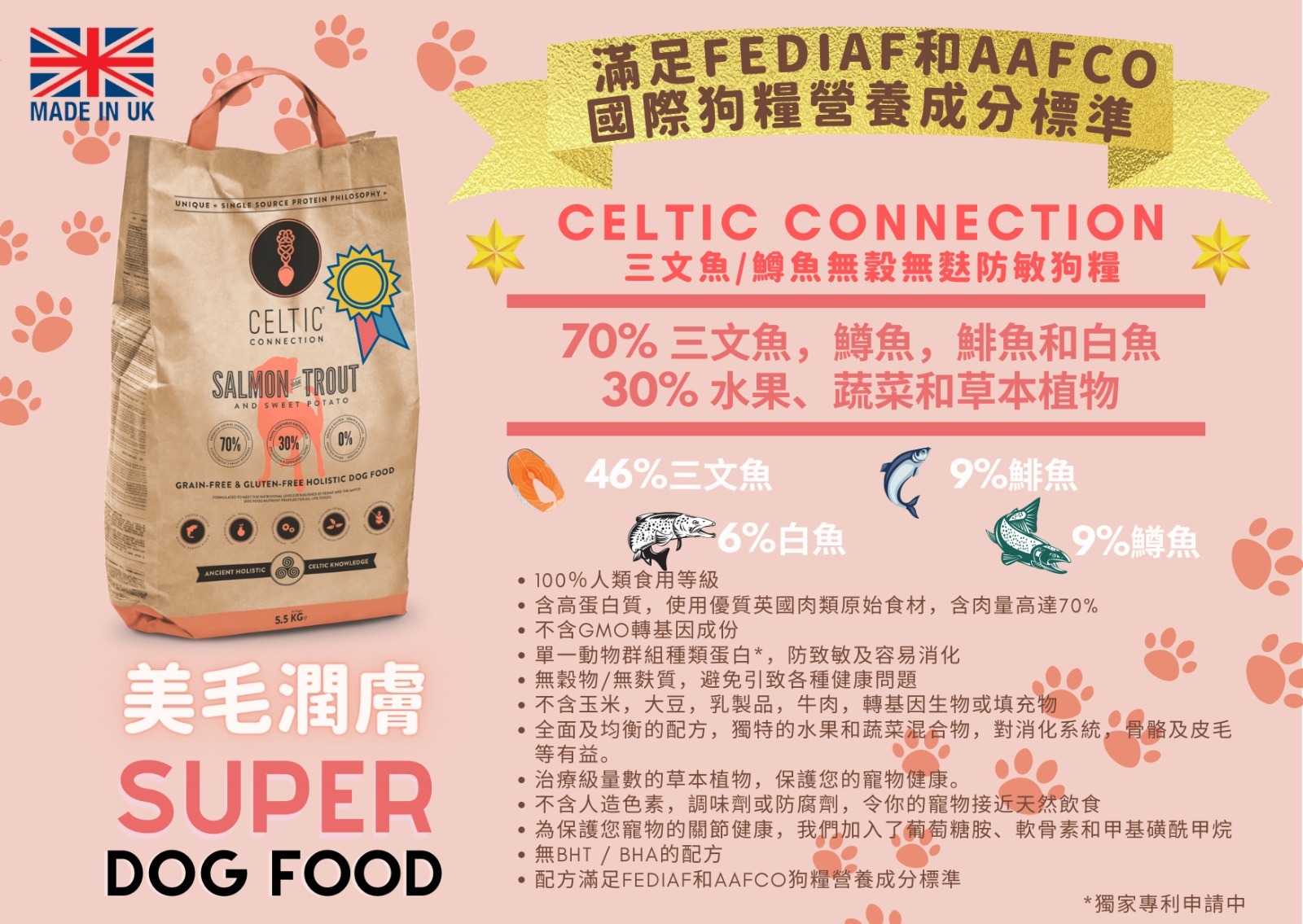 CELTIC CONNECTION 三文魚/鱒魚無毅無麩防敏狗糧（香港行貨）