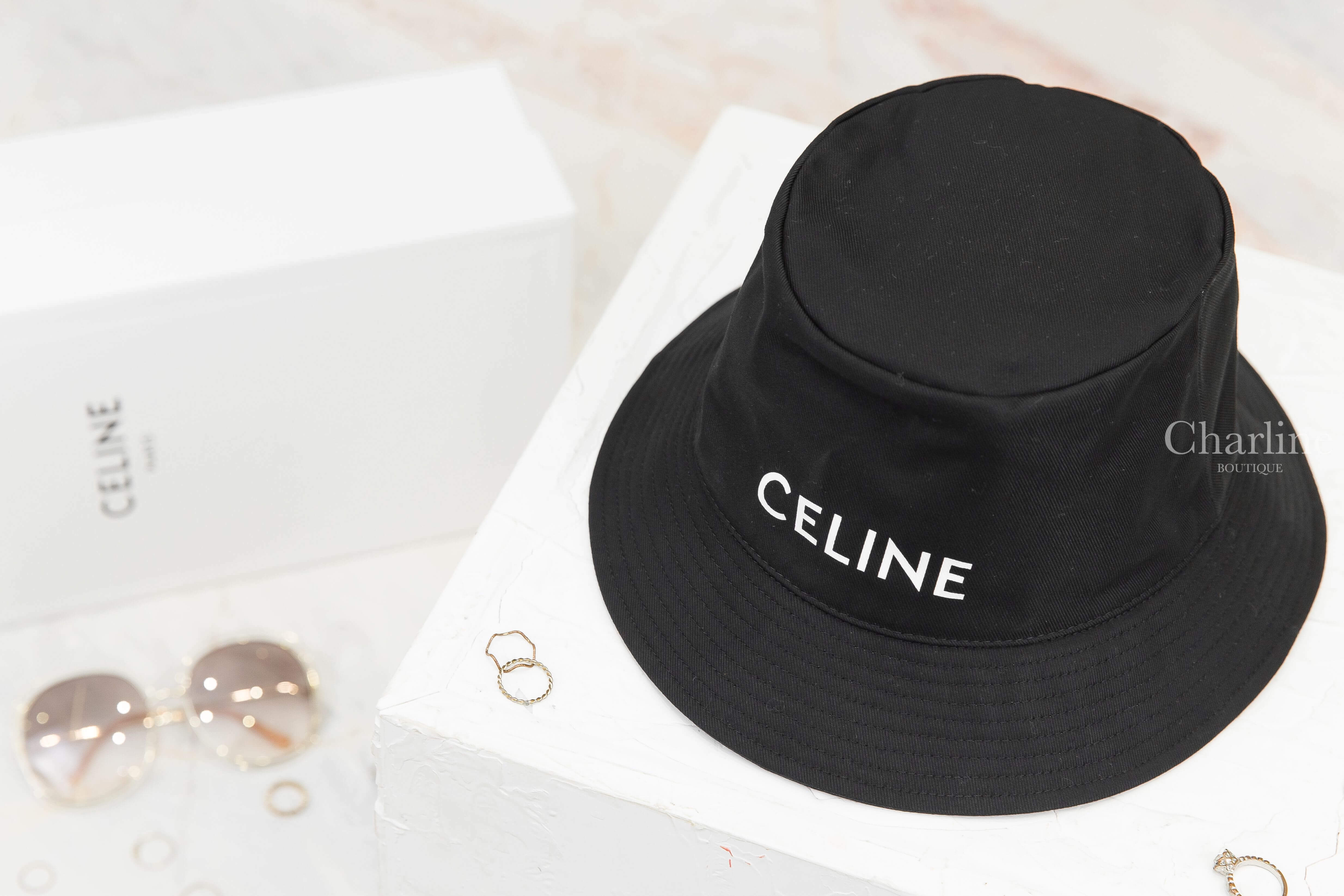 Celine Bucket Hat 黑色白字印花棉質漁夫帽-Charline Boutique
