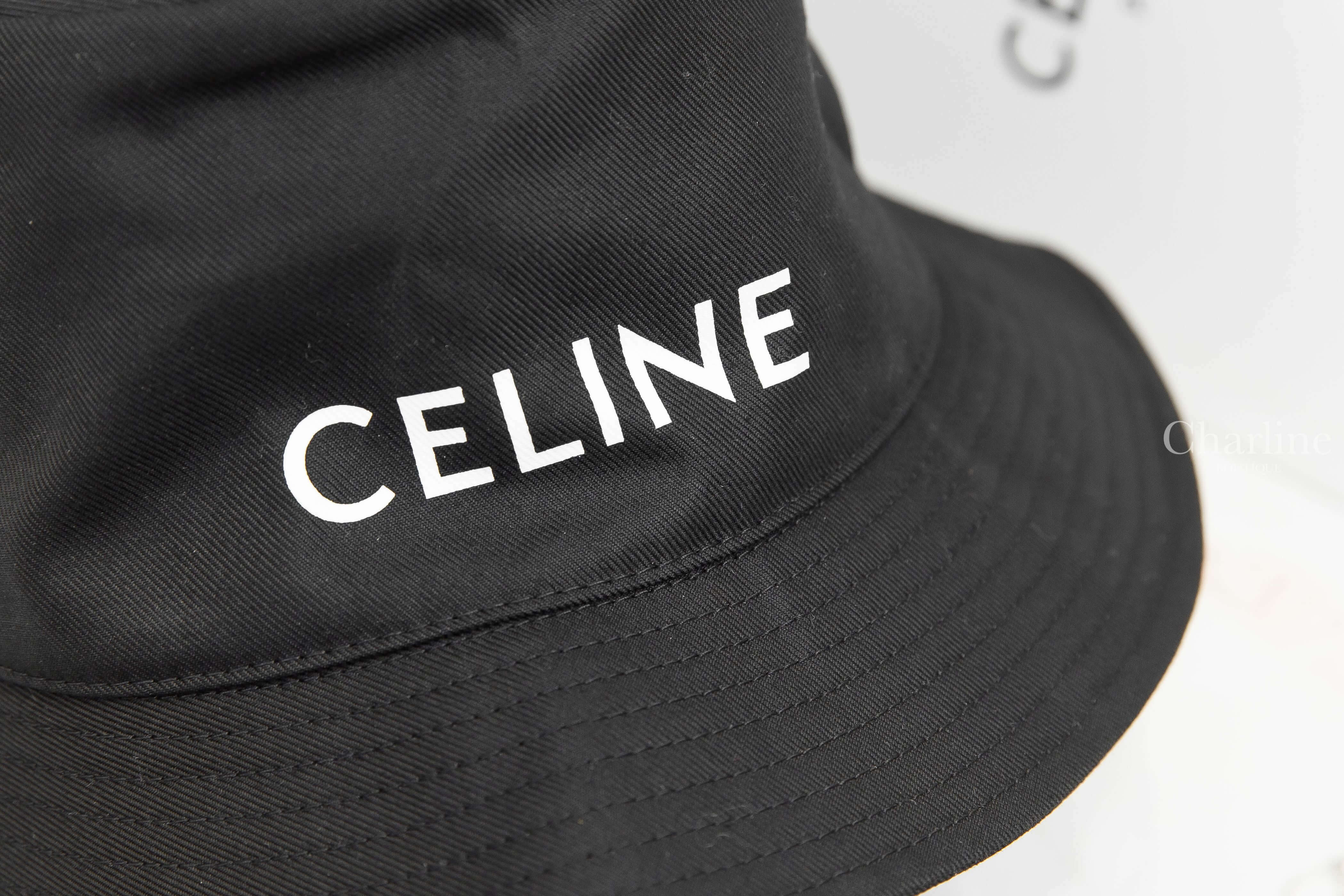 Celine Celine Bucket Hat In Gabardine Cotton 黑色白字印花棉質漁夫帽