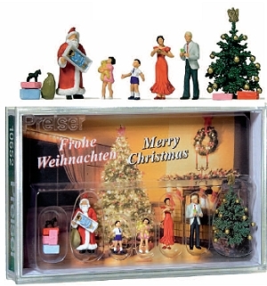 Preiser 10652 HO scale, Merry Christmas - Christmas scene with Santa Claus, fir tree and family