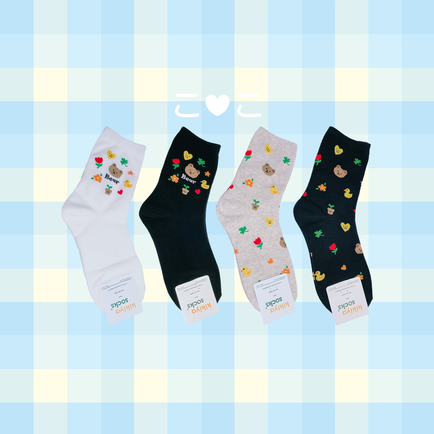 正韓可愛小熊插畫襪子