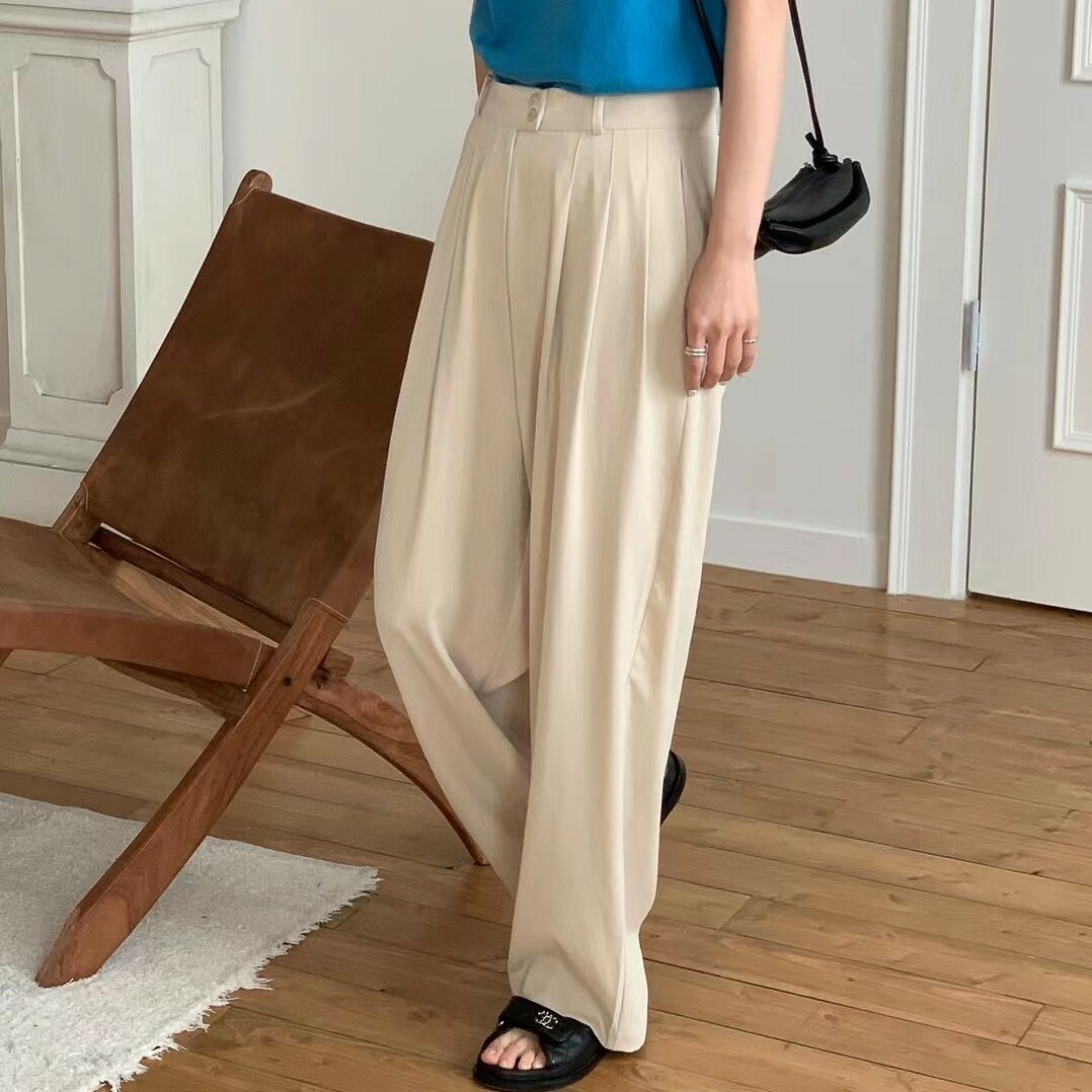 後鬆緊彈性滑料雪紡寬褲(米)