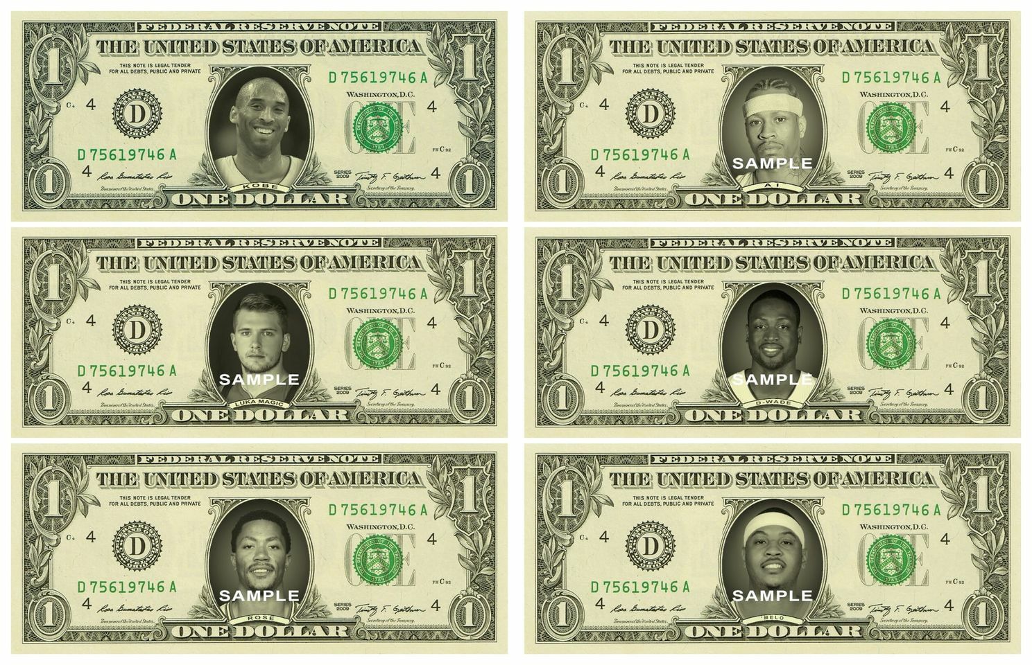 NBA周邊 NBA Face Cash 球員人臉鈔票 美金 美鈔 US Dollars