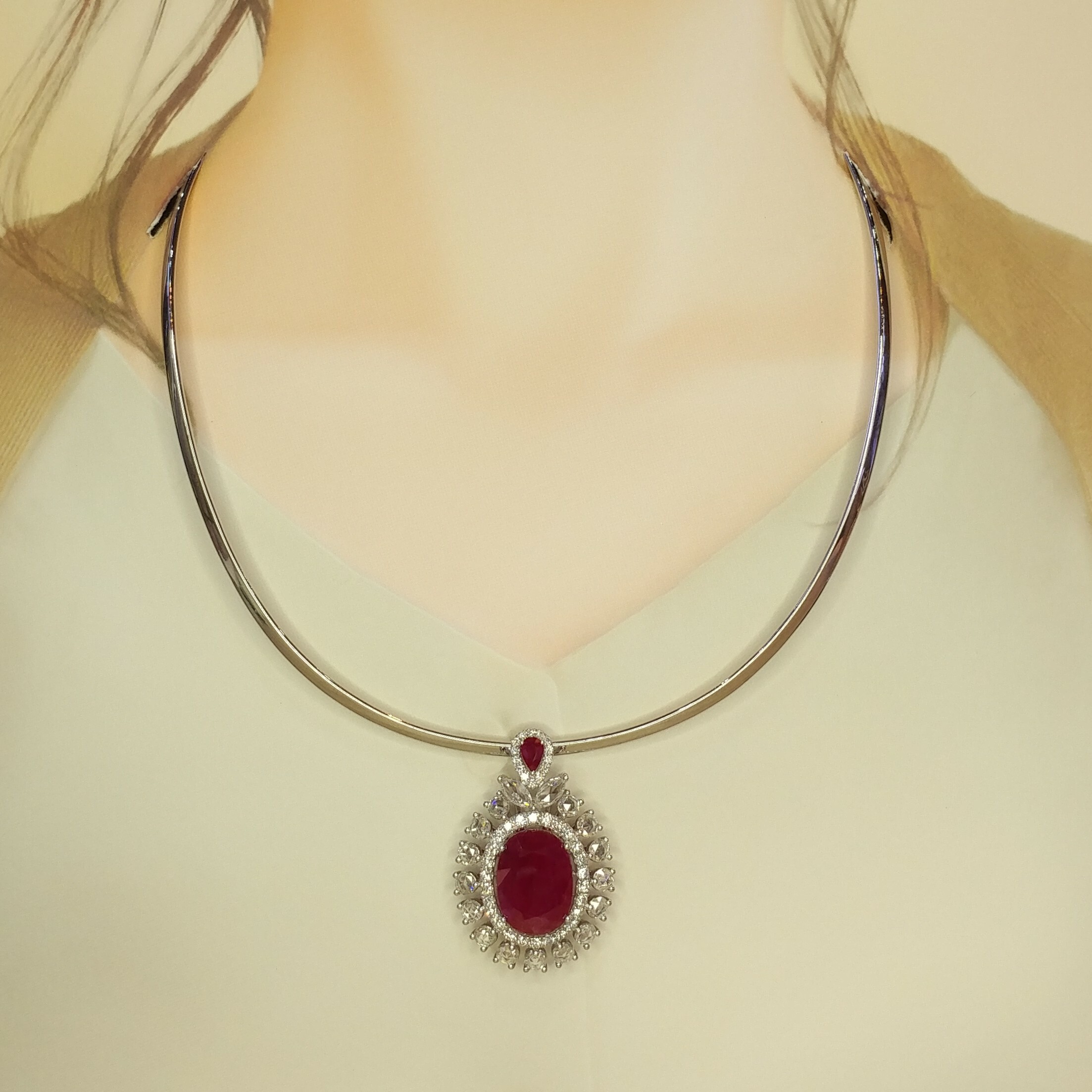 18K White Gold 11.63ct Ruby and Diamond Pendant