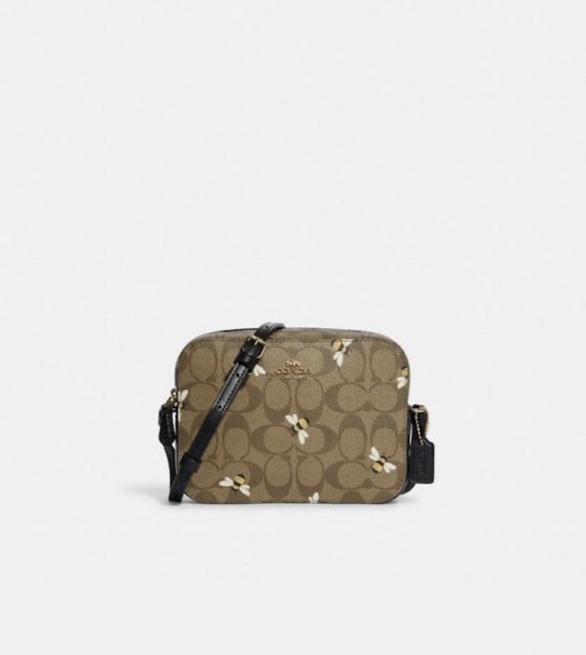 Coach Mini Camera Bag In Signature Canvas With Bee Prin