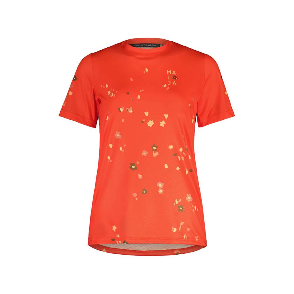 【Maloja】女Polygiene排汗透氣抗菌印花短袖圓領衫 / 22MA33154-[橘紅、綠]
