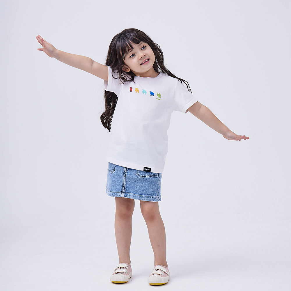 【惜福商品$299】moz 瑞典 可愛彩虹印刷小鹿100%純棉短T(兒童款)迷霧白