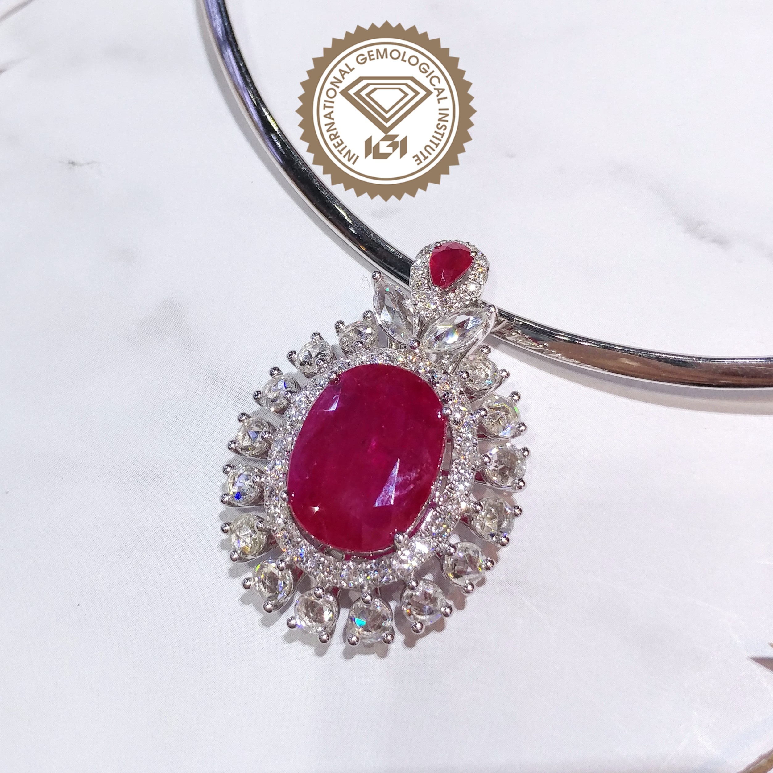 18K White Gold 11.63ct Ruby and Diamond Pendant