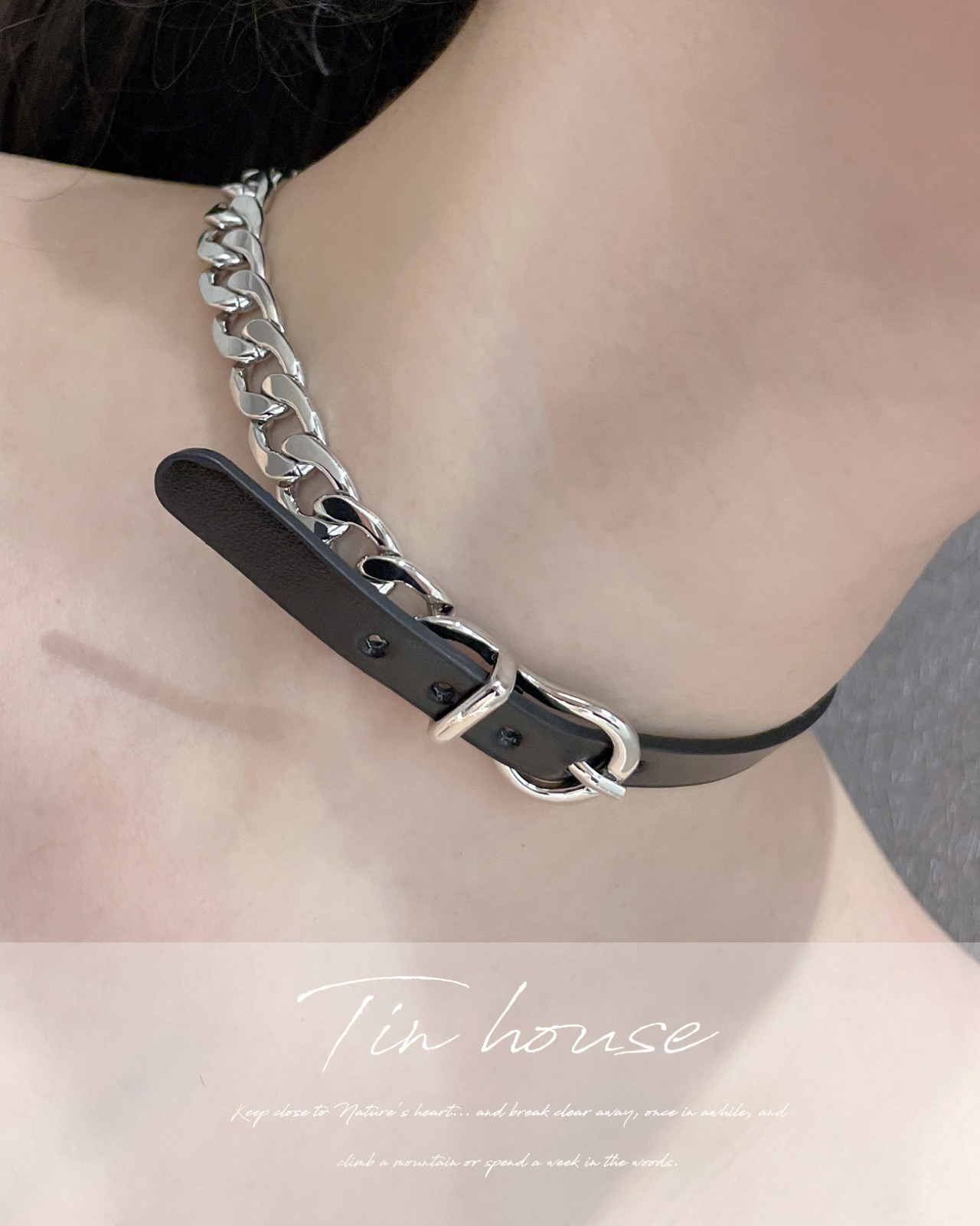 金屬鍊條皮革頸鍊