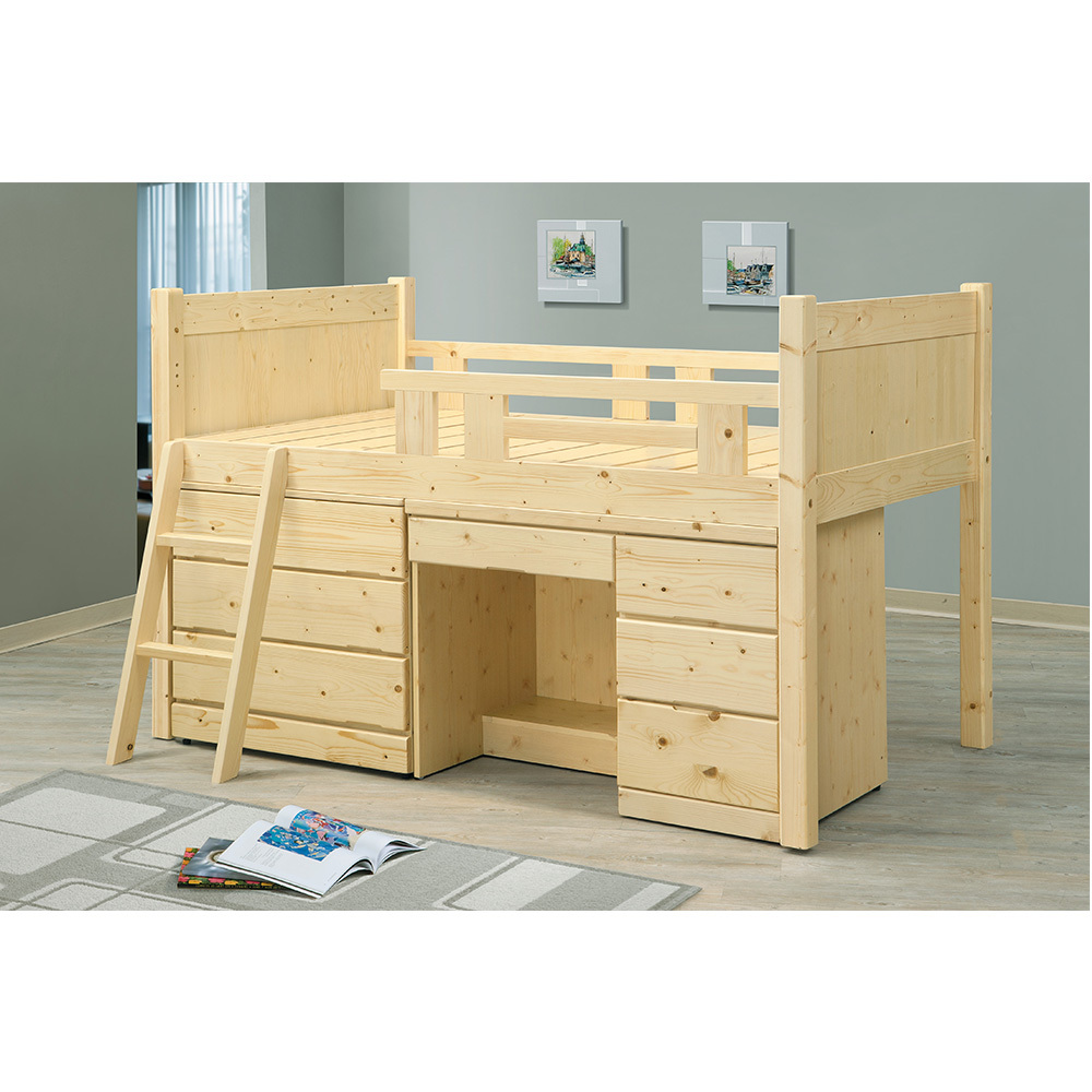 松木多功能單人床組/含三斗櫃、書桌