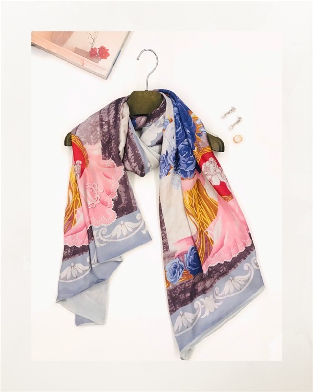 歐式玫瑰圖紋長方巾
