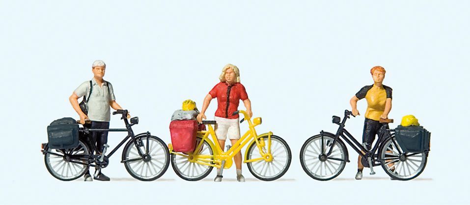 Preiser 10643 HO scale, Cyclist standing, 3 figures