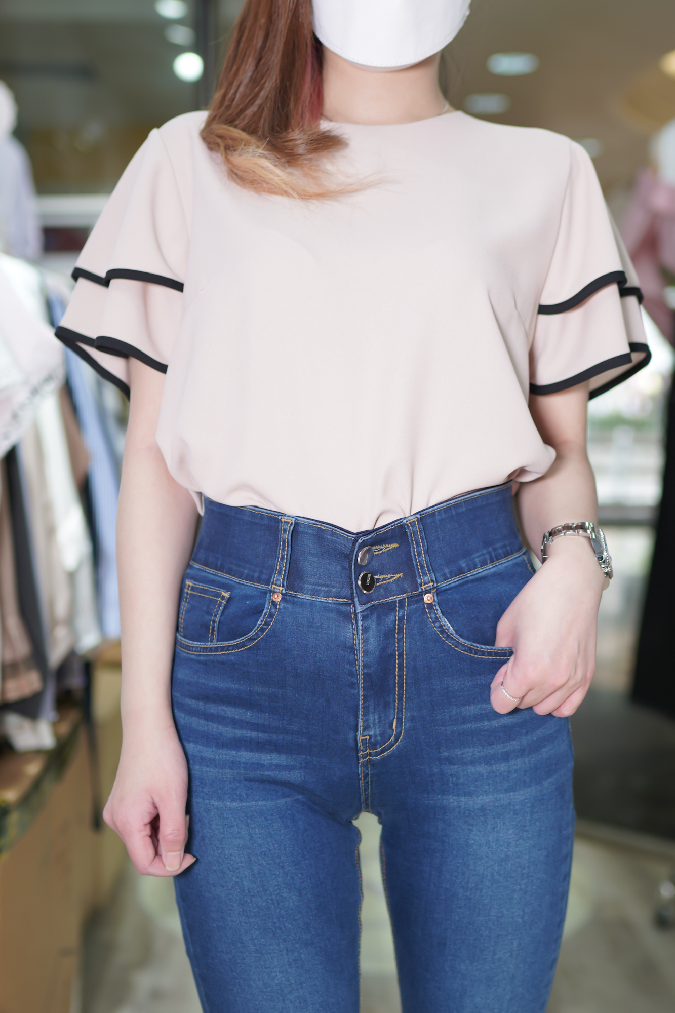 撞色邊雪紡上衣(12452)