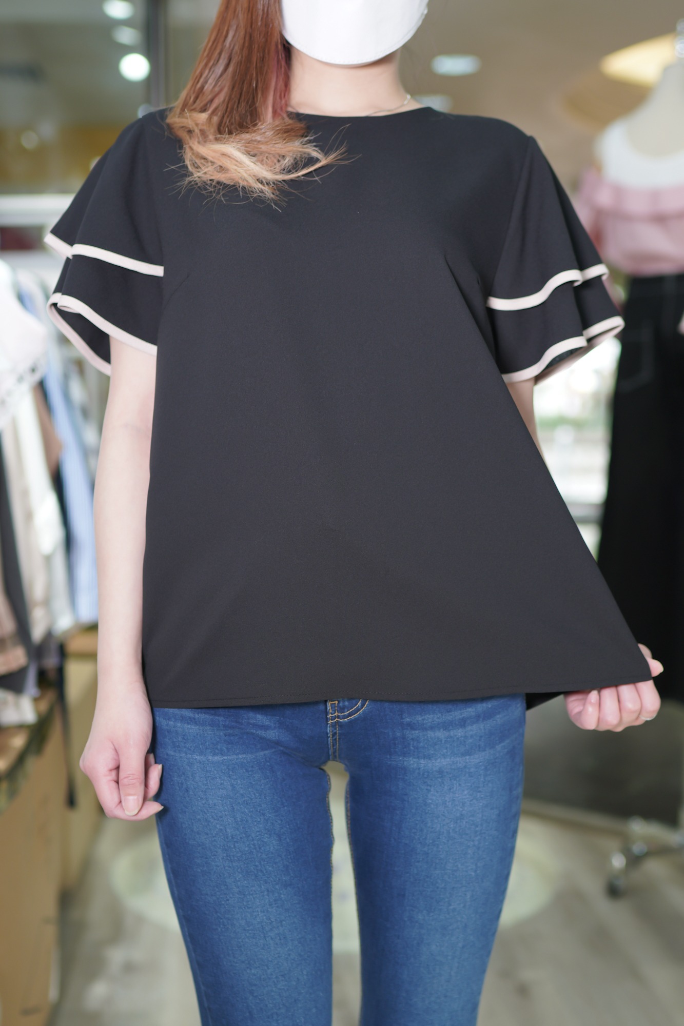 撞色邊雪紡上衣(12452)