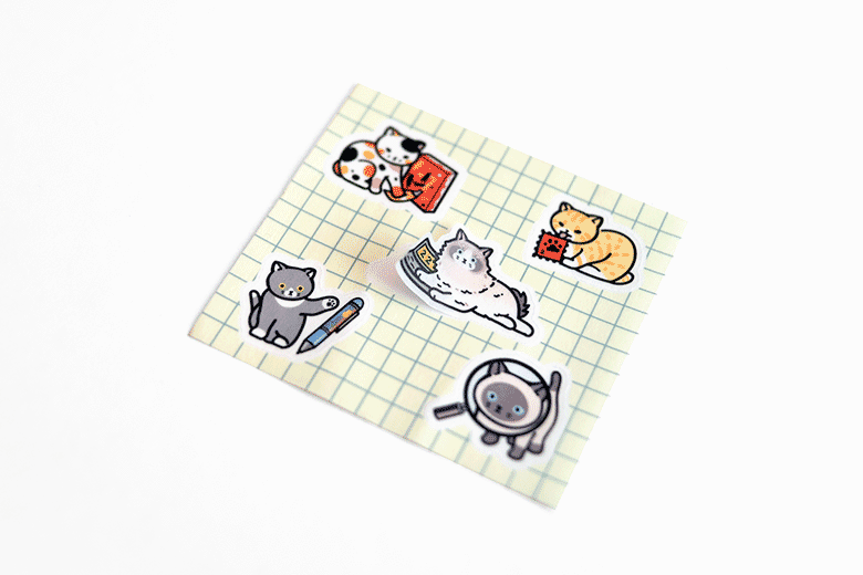 貓就是這樣用文具 和紙貼紙