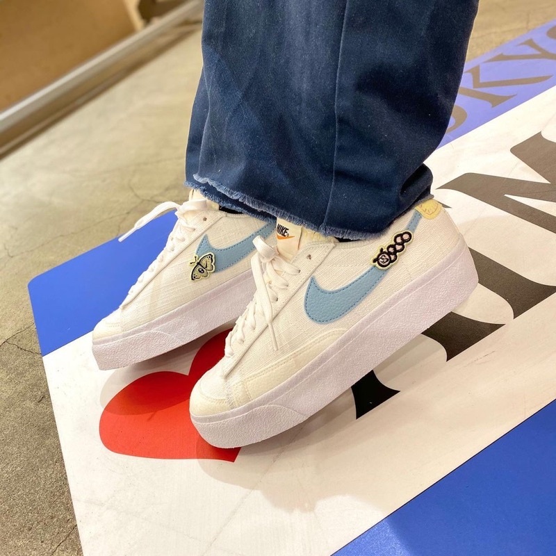 NIKE BLAZER LOW PLATFORM W. 藍勾縫線毛毛蟲蝴蝶 厚底款