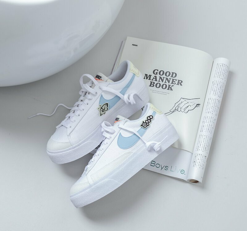 NIKE BLAZER LOW PLATFORM W. 藍勾縫線毛毛蟲蝴蝶 厚底款