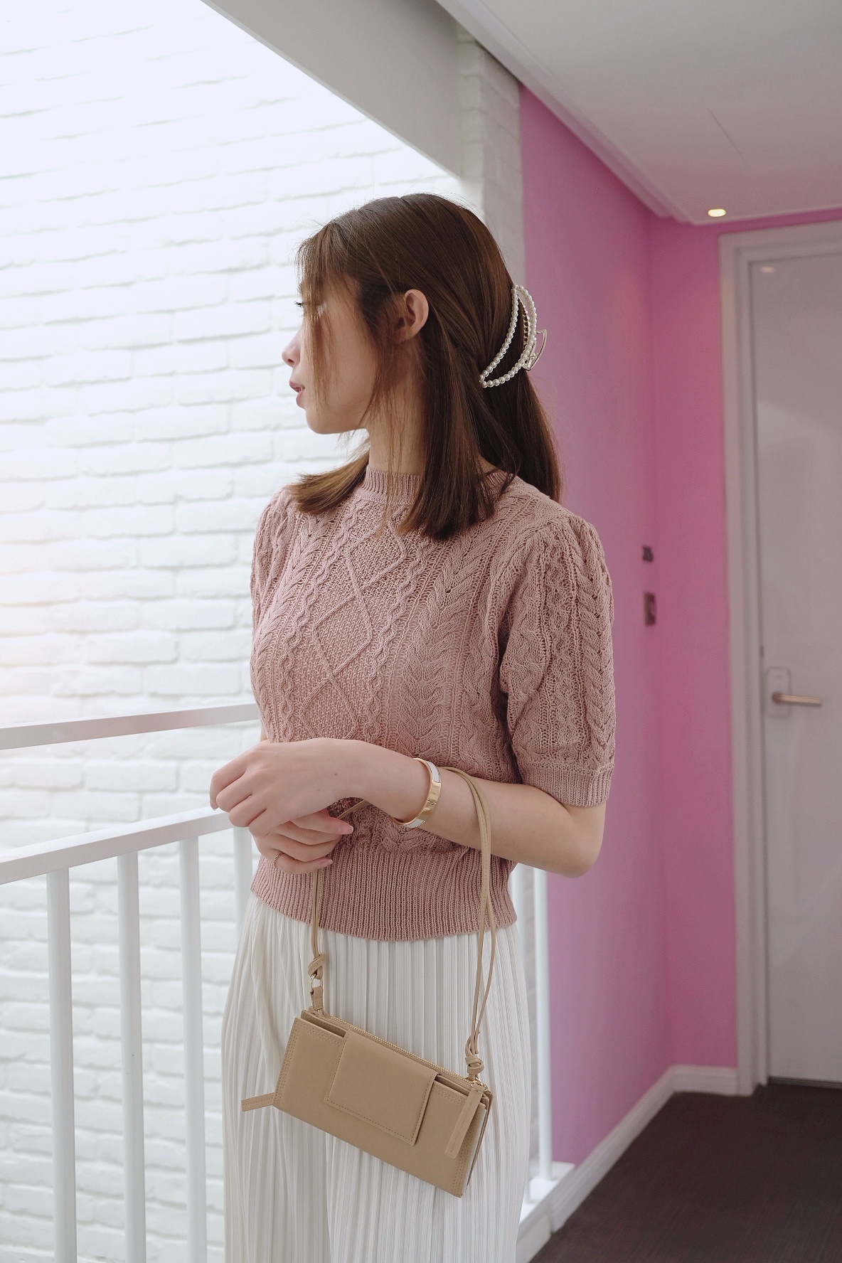 春日乾燥玫瑰麻花短袖針織