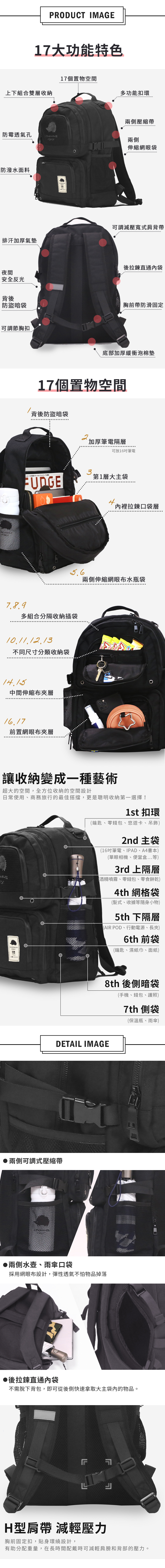 後背包,大容量,收納,多口袋,硬挺,尼龍,耐用,旅行必備,休閒風,全黑,復古,潮流,百搭,街頭穿搭,耐磨,暗袋,減壓,肩背帶,後背包,防潑水,反光條,風格,機能,時尚背包,日系穿搭,多功能背包,流行包款,日常包,學生包,筆電包