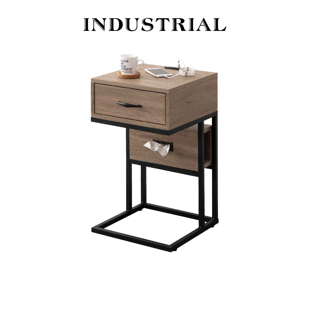 工業風灰橡色邊几