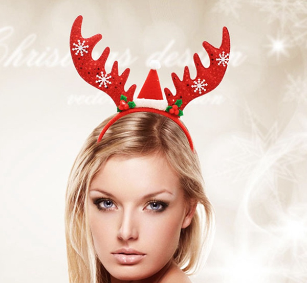 亮片雪花大鹿角聖誕頭箍 8488