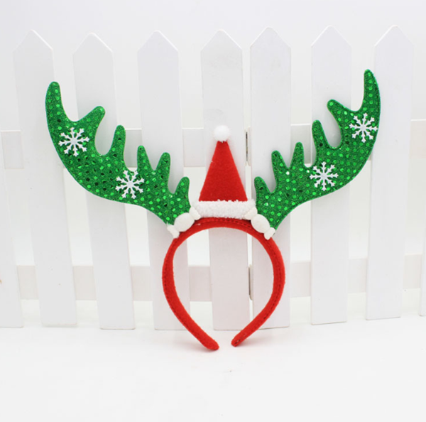 亮片雪花大鹿角聖誕頭箍 8488