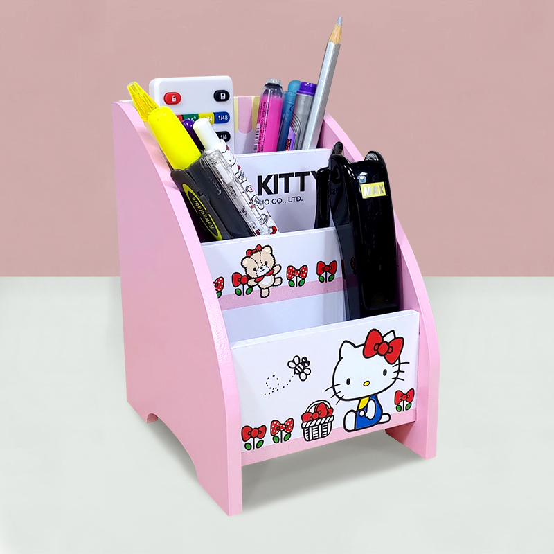 三麗鷗桌上三格曲線收納盒-HELLO KITTY