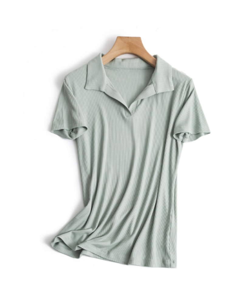 綠L【零碼出清不退換】開襟翻領羅紋柔棉上衣