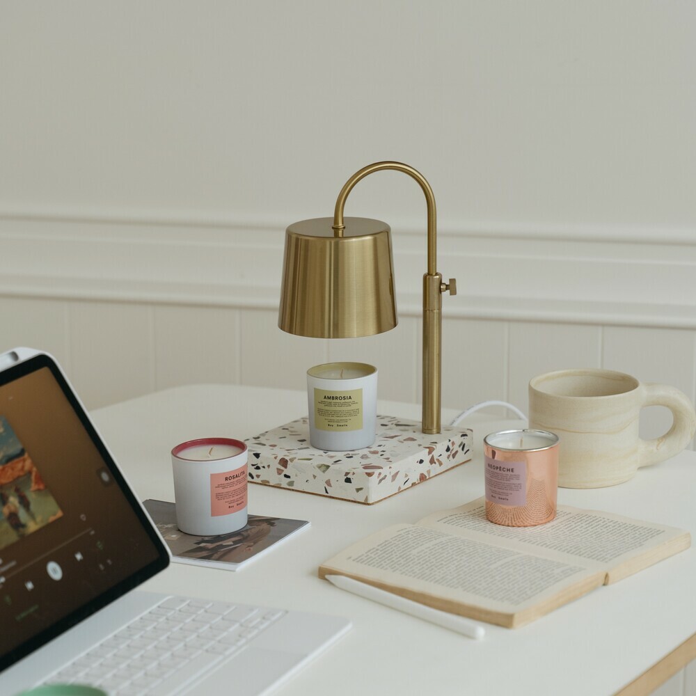 可調升降水磨石款 (金色 / 定時開關) 融蠟燈 香氛蠟燭暖燈 - HOOOME