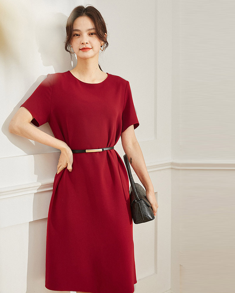 【零碼出清不退換】圓領素面直筒醋酸洋裝